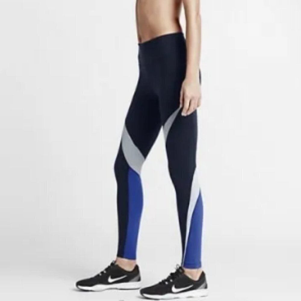 NIKE Legendary Twist Leggings Mesh Accent Panels Navy Blue Women Active M Pant